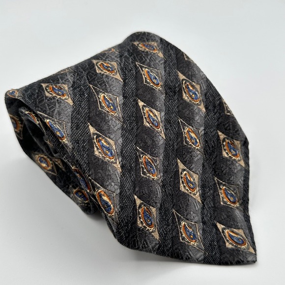 Robert Talbott Other - Omaggio Robert Talbott Tie Mens Wide Charcoal Grey Gold Silk Geometric Paisley